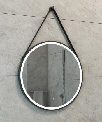 Cinto spiegel rond met band, LED, dimbaar en spiegelverwarming 60 cm mat zwart - Tegeleend