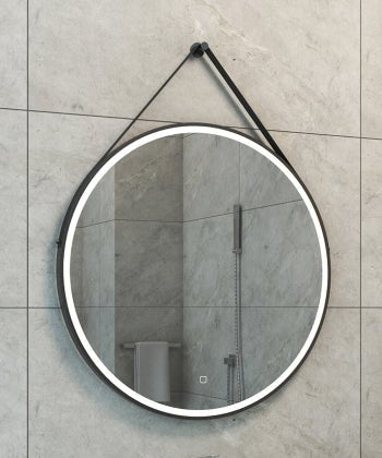 Cinto spiegel rond met band, LED, dimbaar en spiegelverwarming 80 cm mat zwart - Tegeleend