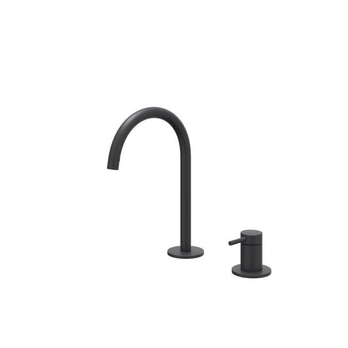 Eenhendel wastafelmengkraan 2 - gats bladmontage met uitloop Bond Mat Zwart, coldstart - Tegeleend