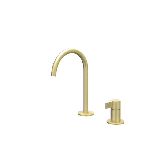 Eenhendel wastafelmengkraan 2 - gats bladmontage met uitloop Pact Geborsteld mat goud, coldstart - Tegeleend