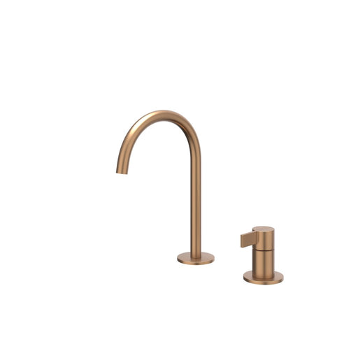 Eenhendel wastafelmengkraan 2 - gats bladmontage met uitloop Pact Geborsteld mat koper, coldstart - Tegeleend