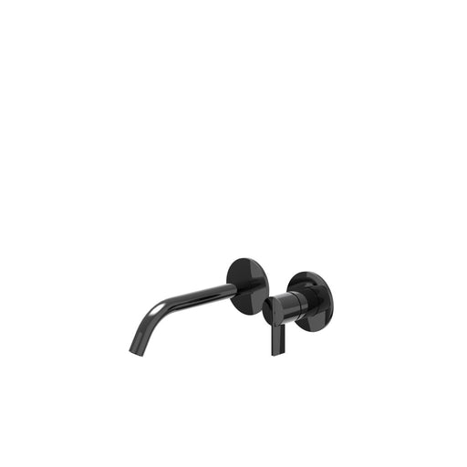 Eenhendel wastafelmengkraan afbouwdeel 2 - gats wandmontage met gebogen uitloop Pact Zwart chroom, coldstart - Tegeleend