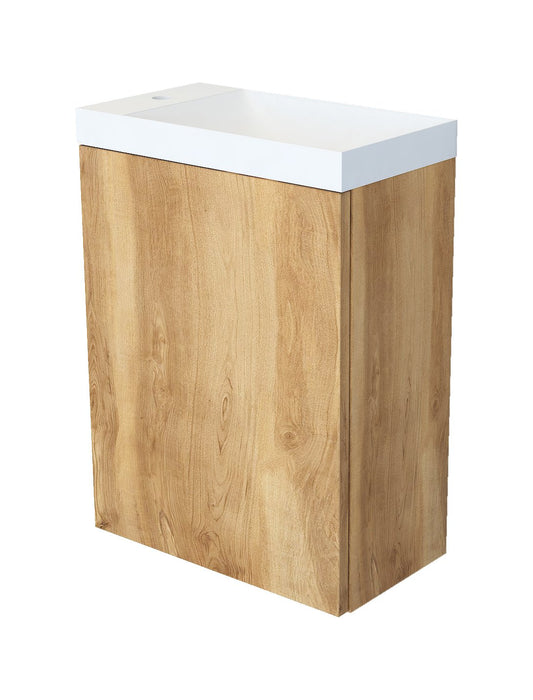 Fonteinkast natural oak incl. Marble fontein mat wit z/o - Tegeleend