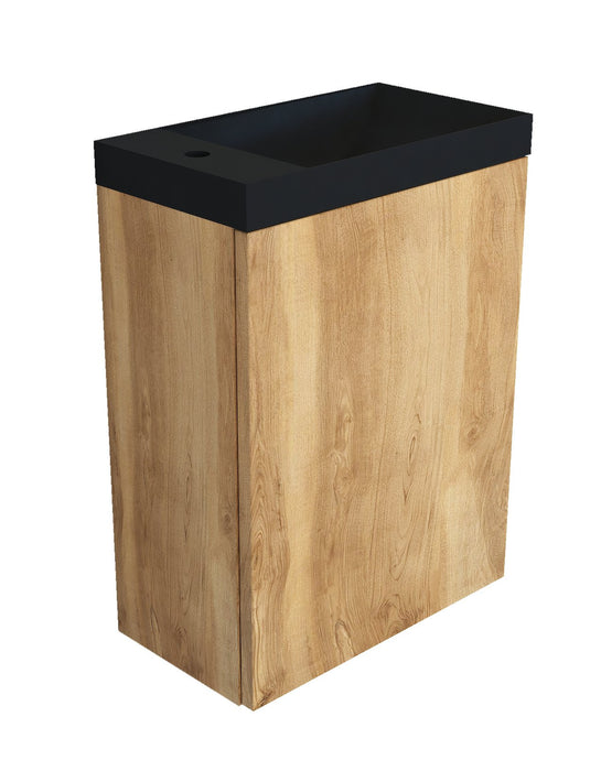 Fonteinkast natural oak incl. Marble fontein mat zwart z/o - Tegeleend