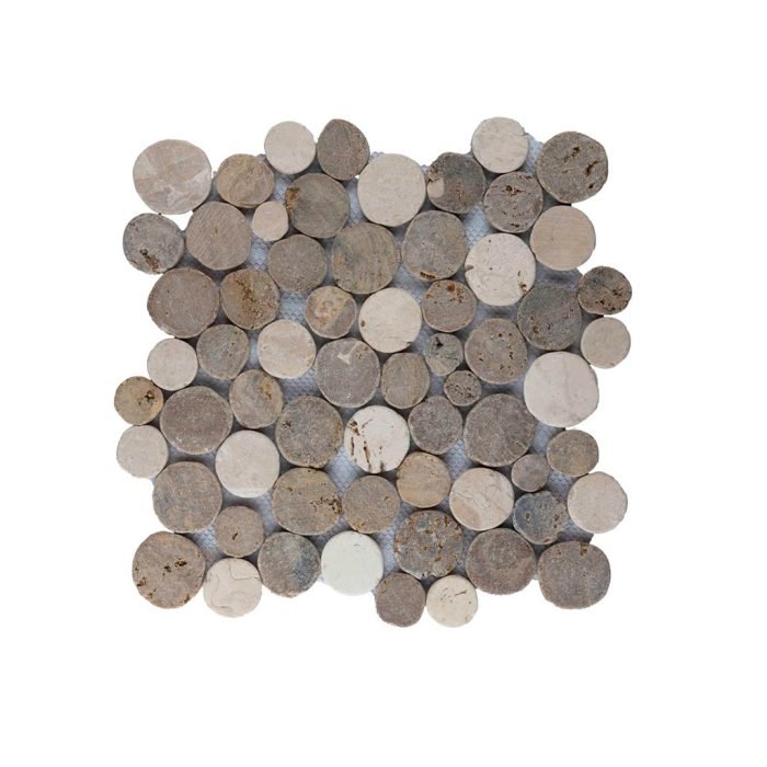 Mosaic coin mix sunset brown - cream 30x30 - Tegeleend