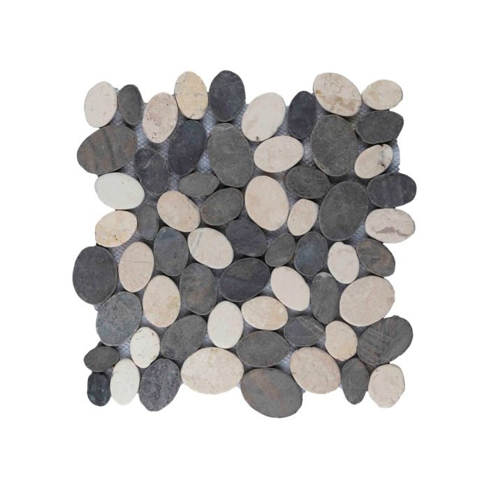 Mosaic oval mix grey - cream 30x30 - Tegeleend