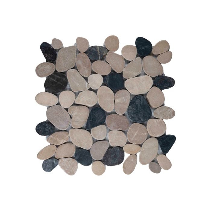 Pebble sliced mix black & brown 30x30 - Tegeleend