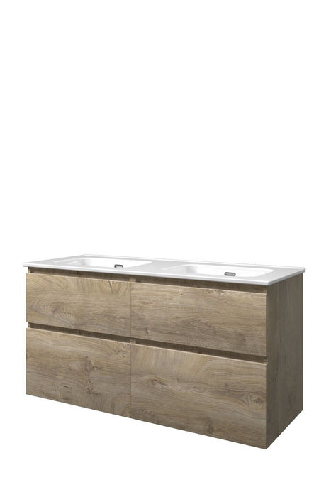 Set porselein Elegant wastafel dubbel en onderkast met 4 lade a - symmetrisch 1200x460x620 - Tegeleend