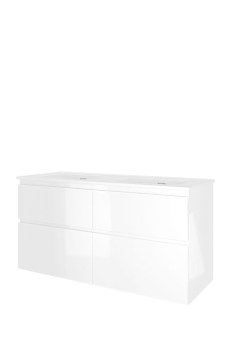 Set porselein Elegant wastafel dubbel en onderkast met 4 lade a - symmetrisch 1200x460x620 - Tegeleend