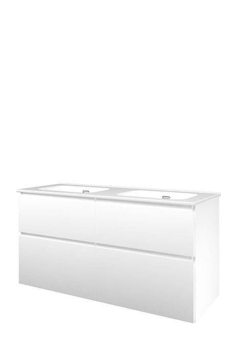 Set porselein Elegant wastafel dubbel en onderkast met 4 lade a - symmetrisch 1200x460x620 - Tegeleend