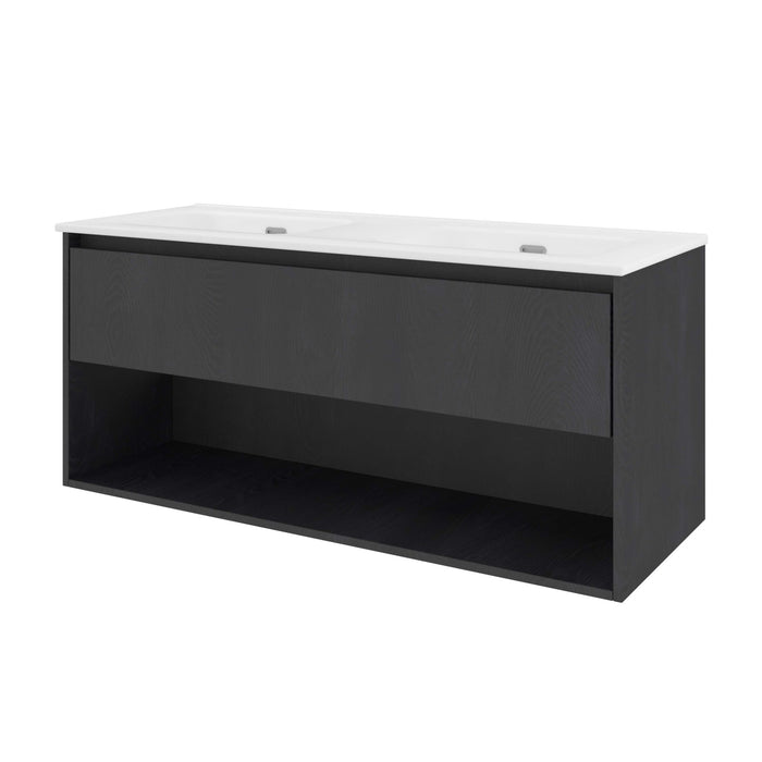 Set porselein Elegant wastafel dubbel en onderkast met schap 1400x460x540 - Tegeleend