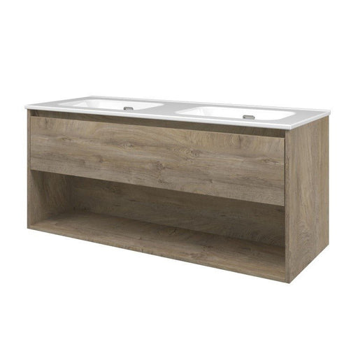 Set porselein Elegant wastafel dubbel en onderkast met schap 1400x460x540 - Tegeleend