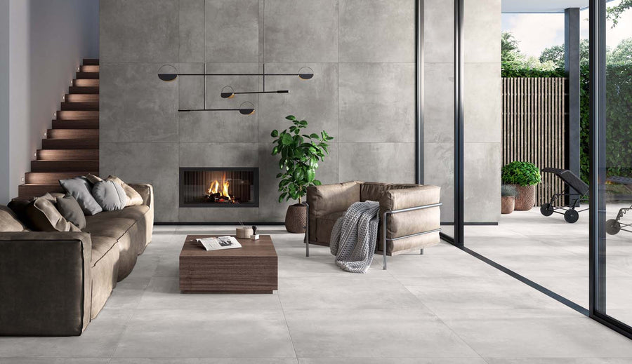 Betonlook tegels in de woonkamer