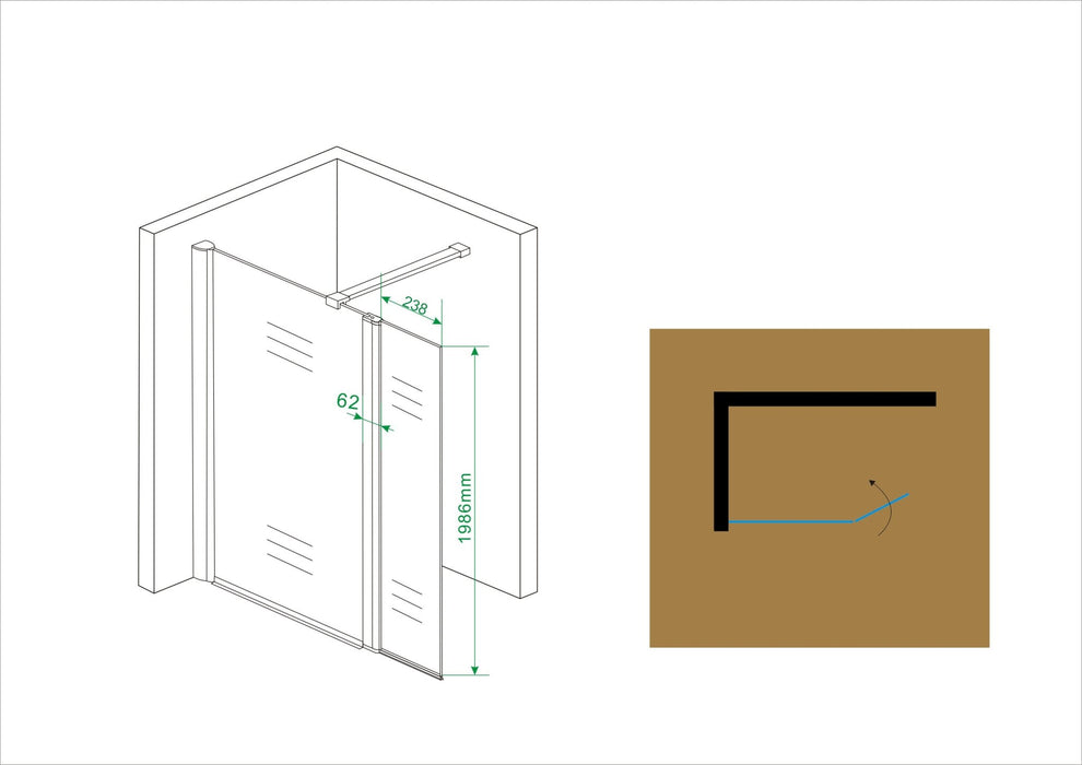 Comfort zijwand draaibaar 300 x 2000 x 10 mm nano helder glas/chroom - Tegeleend