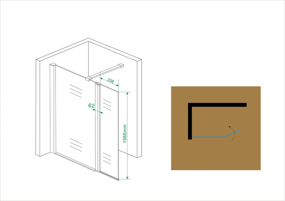 Comfort zijwand draaibaar 400 x 2000 x 10 mm nano helder glas/chroom - Tegeleend