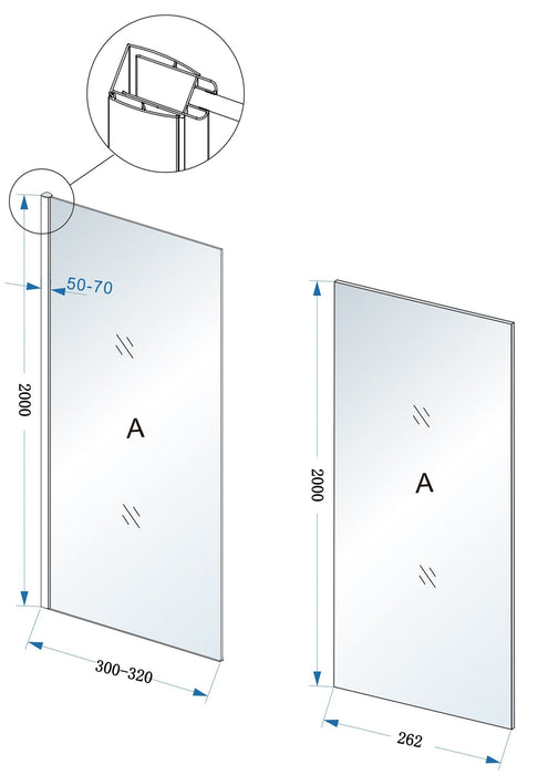 Comfort zijwand met muurprofiel 300 x 2000 x 10 mm nano helder glas/chroom - Tegeleend