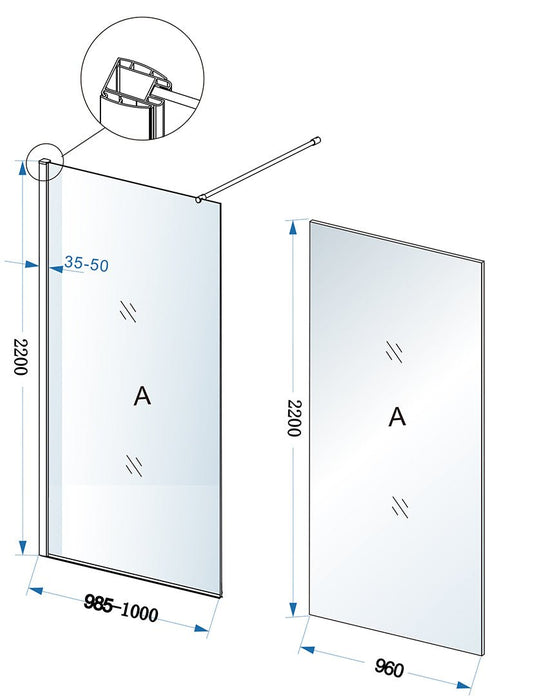 Eco inloopdouche 1000 x 2200 x 8 mm nano helder glas/chroom - Tegeleend