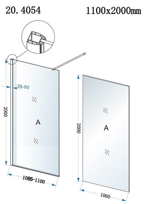 Eco inloopdouche 1100 x 2000 x 8 mm nano helder glas/chroom - Tegeleend