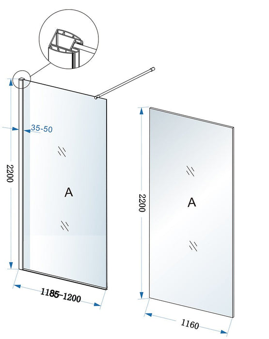 Eco inloopdouche 1200 x 2200 x 8 mm nano helder glas/chroom - Tegeleend