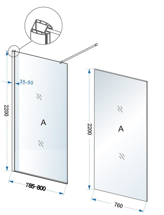 Eco inloopdouche 800 x 2200 x 8 mm nano helder glas/chroom - Tegeleend