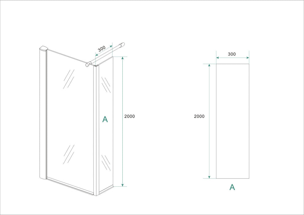 Eco zijwand met hoekprofiel 300 x 2000 x 8 mm nano helder glas/chroom - Tegeleend