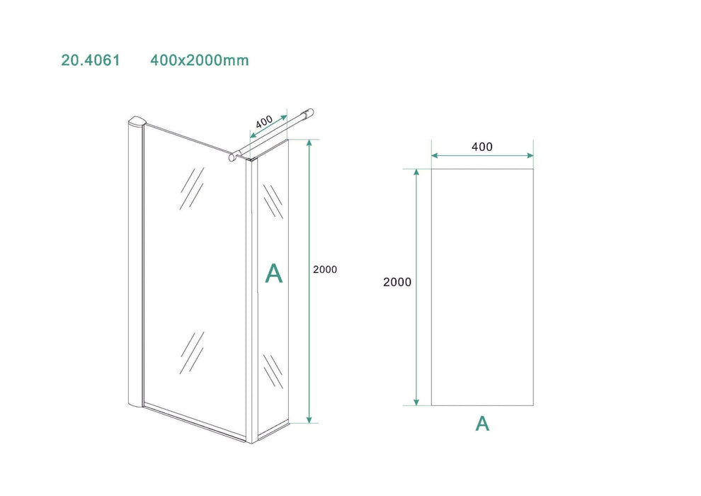 Eco zijwand met hoekprofiel 400 x 2000 x 8 mm nano helder glas/chroom - Tegeleend