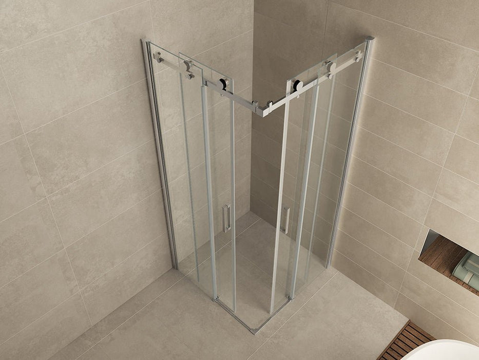 Entra hoekinstap cabine met 2 schuifdeuren 900 x 900 x 2000 x 8 mm nano helder glas/chroom - Tegeleend