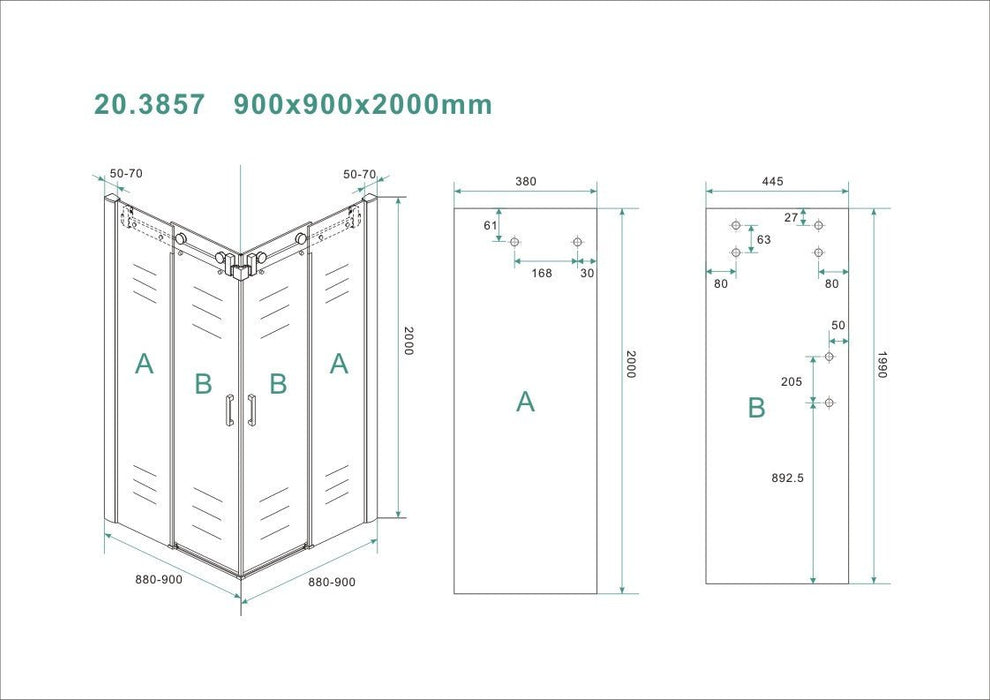 Entra hoekinstap cabine met 2 schuifdeuren 900 x 900 x 2000 x 8 mm nano helder glas/chroom - Tegeleend