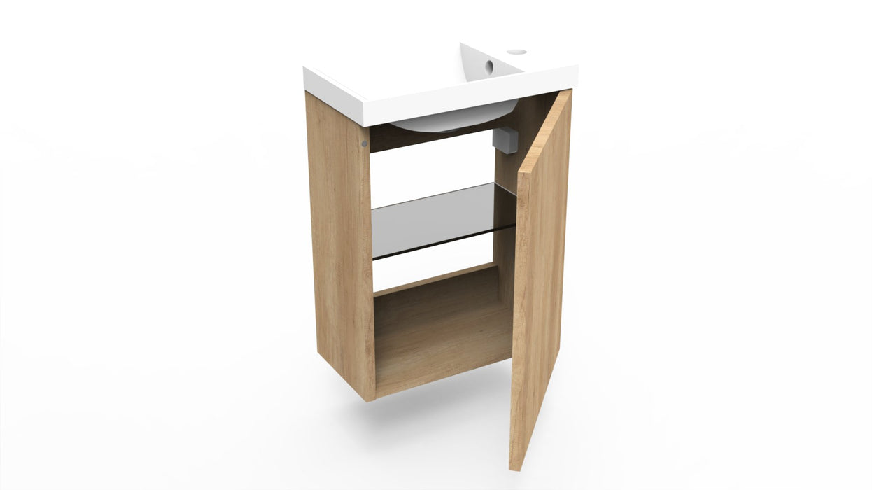 Fonteinkast nebraska oak incl. fontein mat wit m/o - Tegeleend