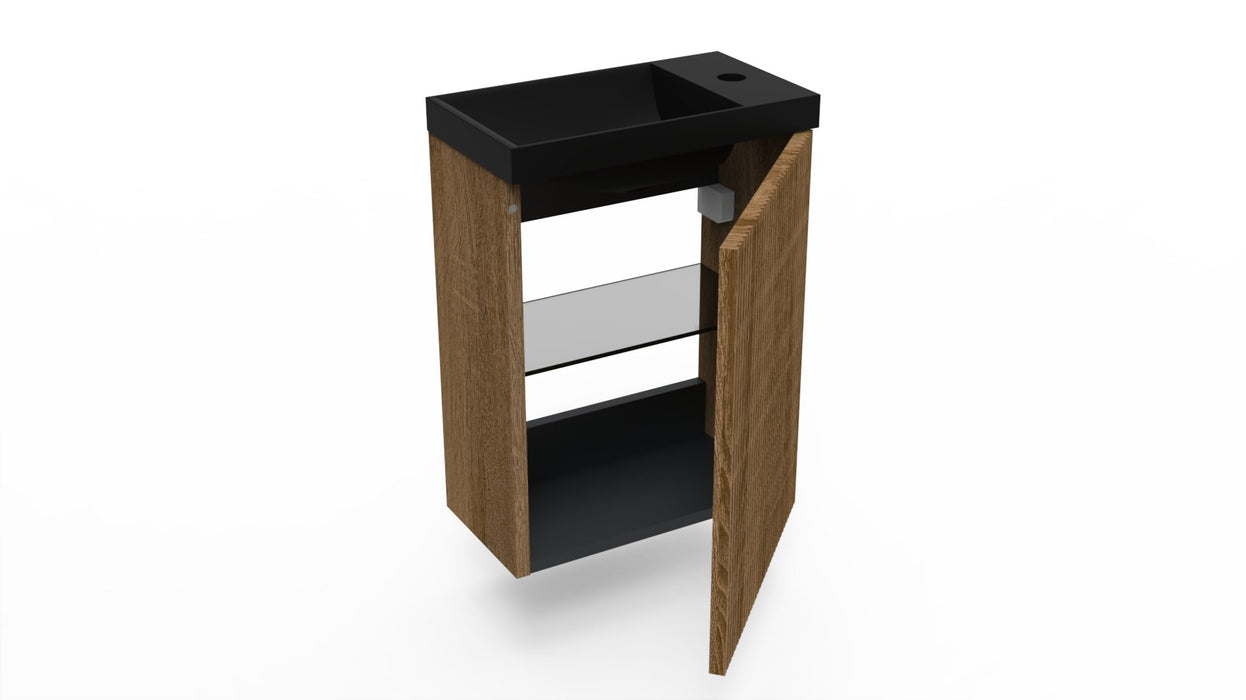 Fonteinkast Ridge cafe oak incl. fontein mat zwart z/o - Tegeleend