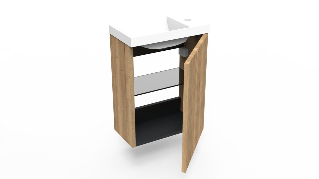 Fonteinkast Ridge halifax oak incl. fontein mat wit z/o - Tegeleend