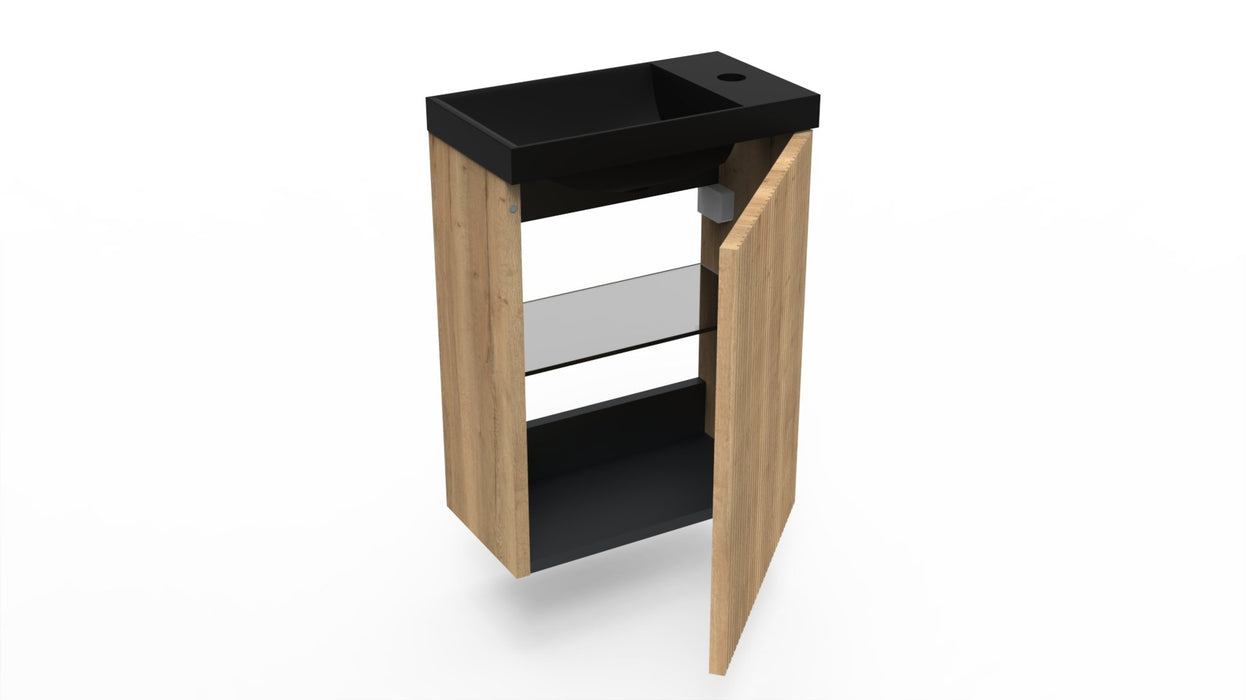 Fonteinkast Ridge halifax oak incl. fontein mat zwart z/o - Tegeleend