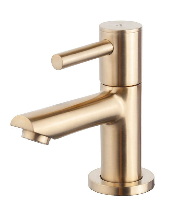 Fonteinset Rhea S mini met fontein links quartz, kraan, sifon en afvoerplug geborsteld messing - Tegeleend