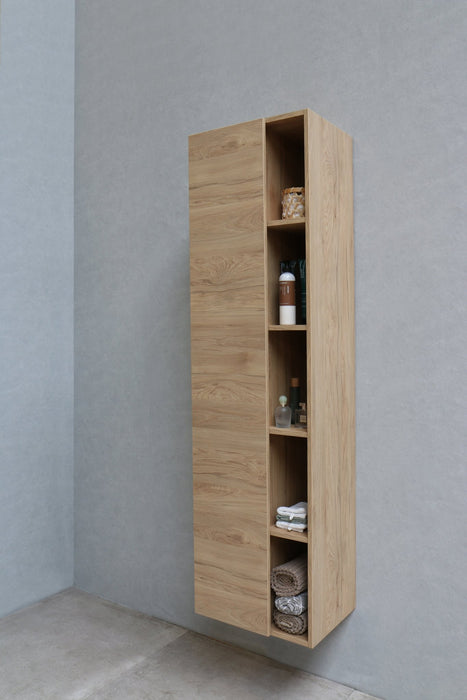 Hoge kast 1 deur met 5 schappen en inclusief 4 glazen planchettes 455x350x1690 - Tegeleend