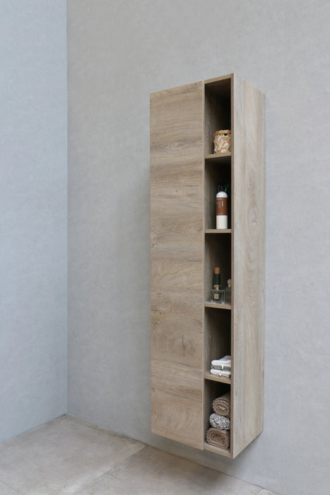 Hoge kast 1 deur met 5 schappen en inclusief 4 glazen planchettes 455x350x1690 - Tegeleend