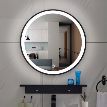 Lista Nera spiegel rond met LED verlichting, dimbaar 100 cm mat zwart - Tegeleend