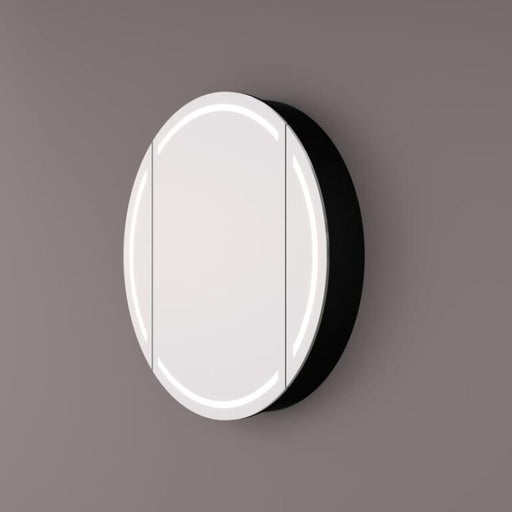 Luxe ronde spiegelkast mat zwart met LED-baan rondom - Tegeleend