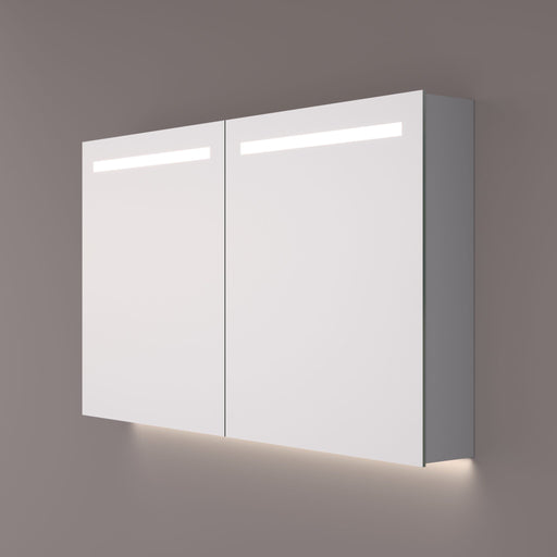 Luxe spiegelkast met horizontale LED banen en indirecte LED onder 80x70x14cm + spiegelverwarming + 2x geaard stopcontact + verstelbare glazen planchetten - Tegeleend