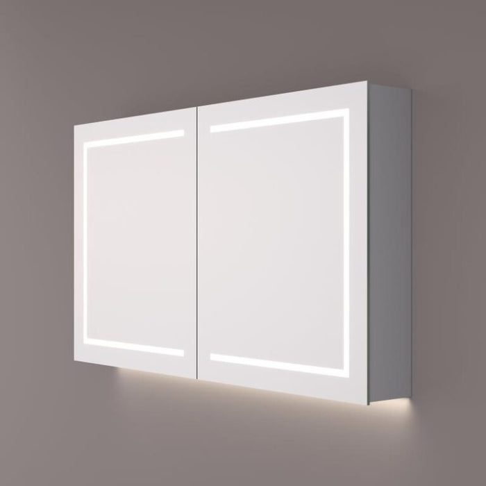 Luxe spiegelkast met LED baan rondom en indirecte LED verlichting onder 160x70x14cm + spiegelverwarming + 2x geaard stopcontact + verstelbare glazen planchetten - Tegeleend