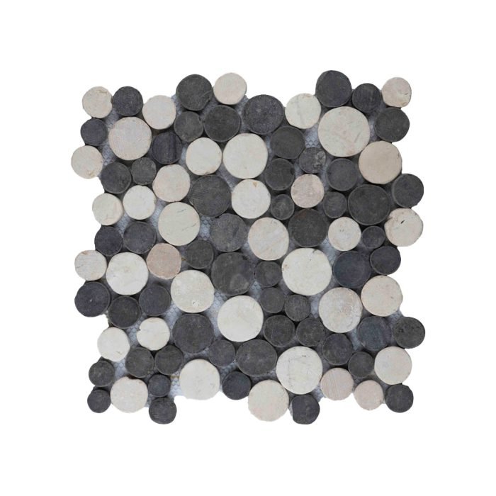 Mosaic coin mix grey - cream 30x30 - Tegeleend