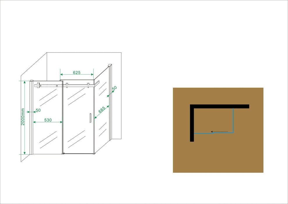Pared cabine met 1 schuifdeur 1200 x 800 x 2000 x 8 mm nano helder glas/chroom - Tegeleend