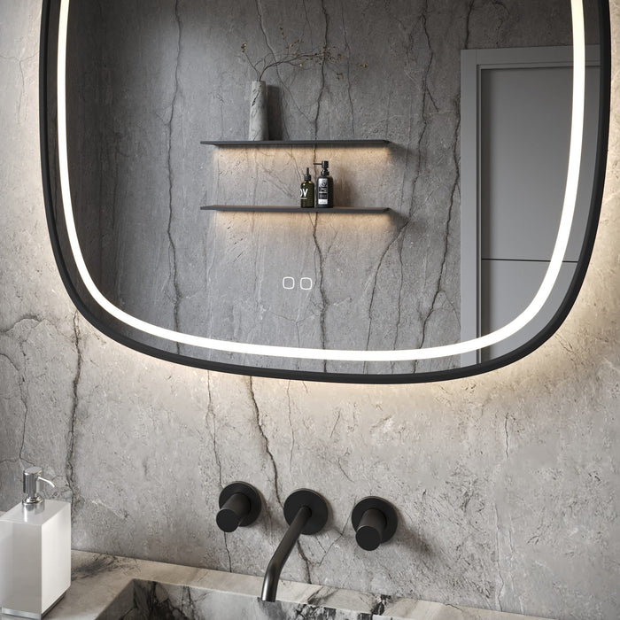 Phantom - Deens ovale LED spiegel op ZWART frame, 100 cm met directe en indirecte led rondom + spiegeverwarming, kleurenwissel en touch dimmer - Tegeleend