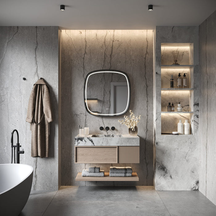 Phantom - Deens ovale LED spiegel op ZWART frame, 100 cm met directe en indirecte led rondom + spiegeverwarming, kleurenwissel en touch dimmer - Tegeleend