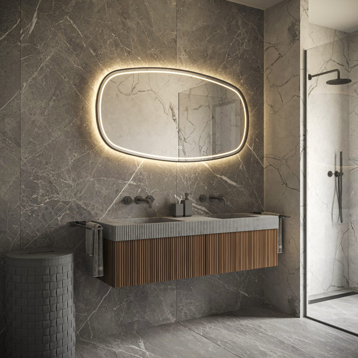 Phantom - Deens ovale LED spiegel op ZWART frame, 140x74 cm met directe en indirecte led rondom + spiegeverwarming, kleurenwissel en touch dimmer - Tegeleend