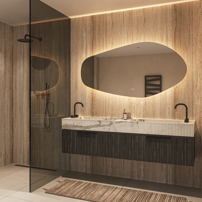 Phantom - organische (geruit) LED spiegel, 160x80 cm met directe en indirecte led rondom + spiegeverwarming, kleurenwissel en touch dimmer - Tegeleend