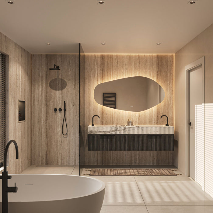 Phantom - organische (geruit) LED spiegel, 160x80 cm met directe en indirecte led rondom + spiegeverwarming, kleurenwissel en touch dimmer - Tegeleend