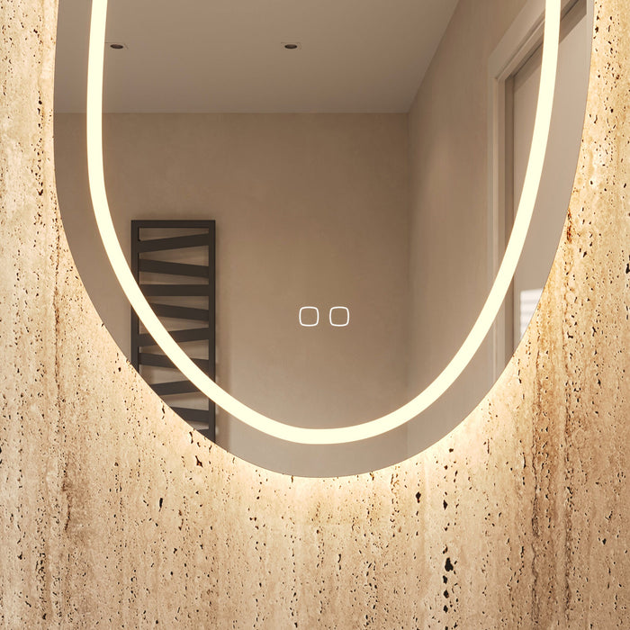 Phantom - organische LED spiegel, 45x90 cm met directe en indirecte led rondom + spiegeverwarming, kleurenwissel en touch dimmer - Tegeleend