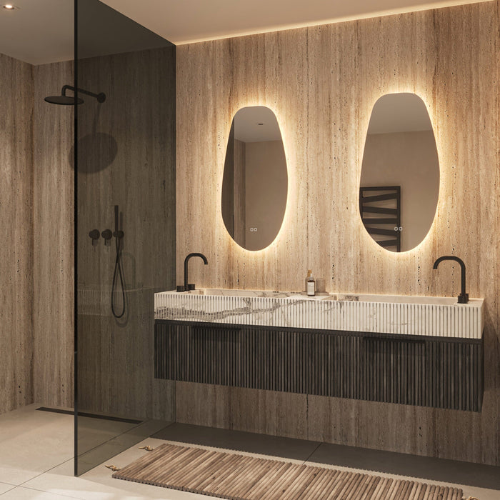 Phantom - organische LED spiegel, 45x90 cm met directe en indirecte led rondom + spiegeverwarming, kleurenwissel en touch dimmer - Tegeleend