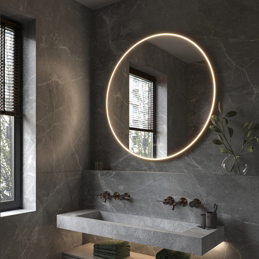 Phantom - ronde LED spiegel op BRONS frame, 100 cm met directe led in frame rand en indirecte led rondom + spiegeverwarming, kleurenwissel en touch dimmer - Tegeleend