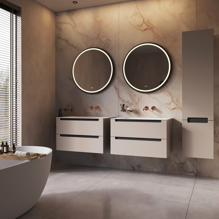 Phantom - ronde LED spiegel op ZWART frame, 100 cm met directe led rondom + spiegeverwarming, kleurenwissel en touch dimmer - Tegeleend